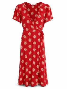 Madewell Floral Wrap Midi Dress | Red Daisy Print | Lenzing™ Ecovero™ Viscose